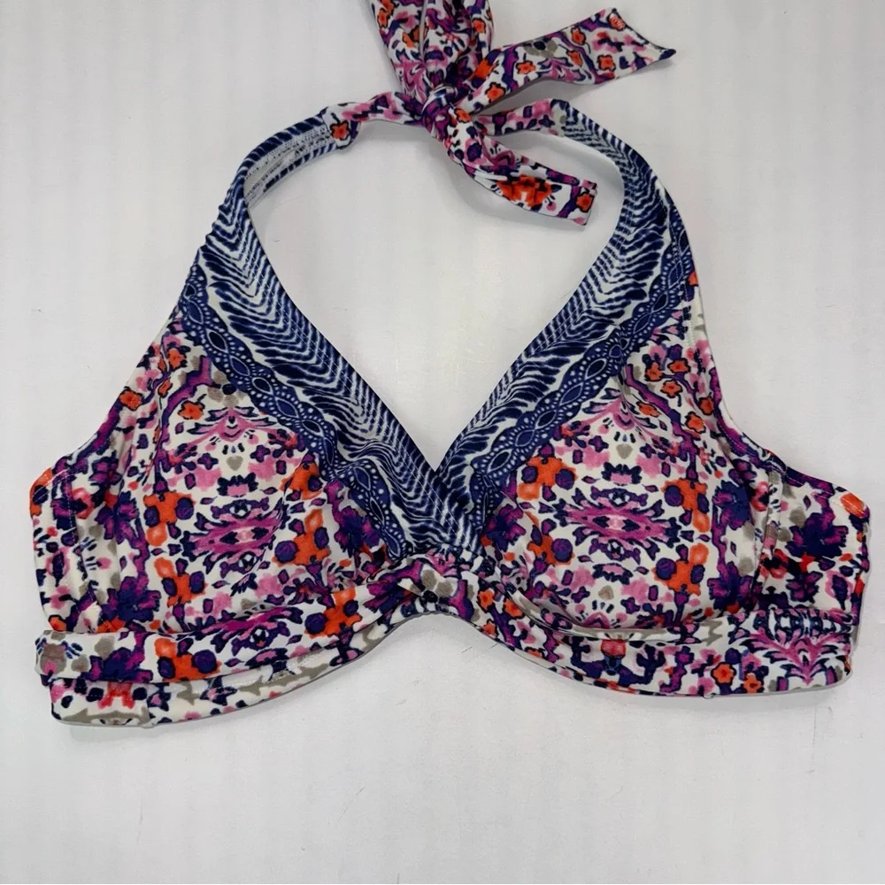 Athleta Purple Pink Orange Floral Halter Bikini Top
